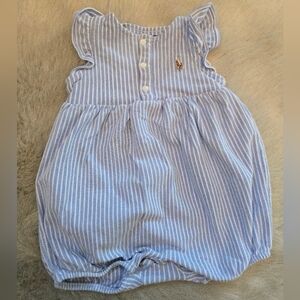 Ralph Lauren 9M Blue & White Striped Bubble Romper